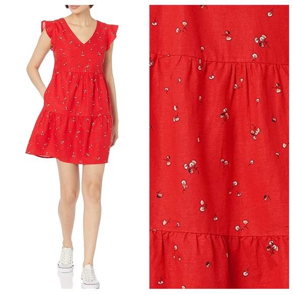 Goodthreads Dresses & Skirts - Goodthreads Small Relaxed Fit Washed Linen Blend Flutter Sleeve Boho Print Dress